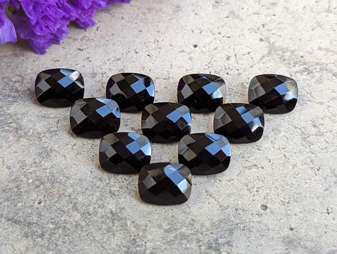 Black Onyx Rose Cut Rectangle Facets - 8x10mm