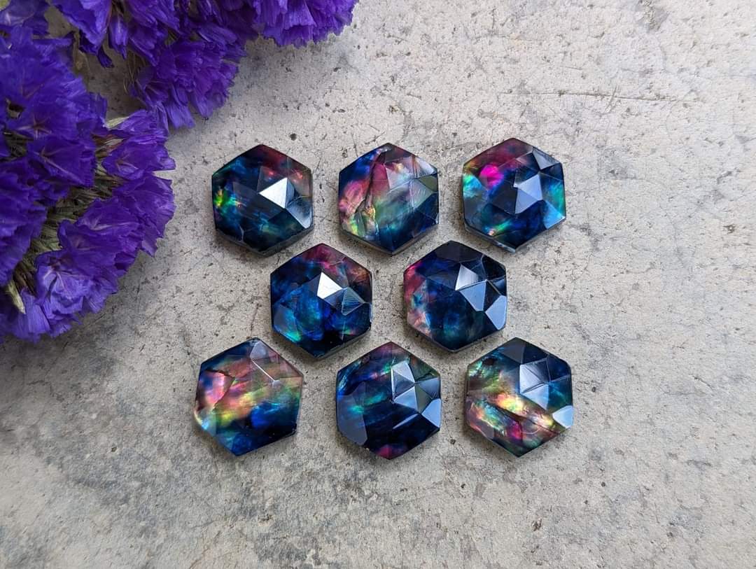 Aurora Opal Rose Cut Hexagon Cabochons