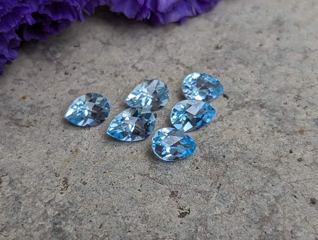 Sky Blue Topaz Rose Cut Teardrop Facets - 5x7-5x8mm