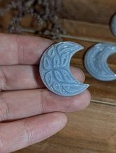 Load image into Gallery viewer, Angelite Carved Crescent Moon Cabochons
