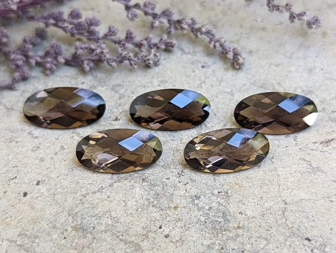 Smoky Quartz Oval Rose Cut Facets - 7x14mm