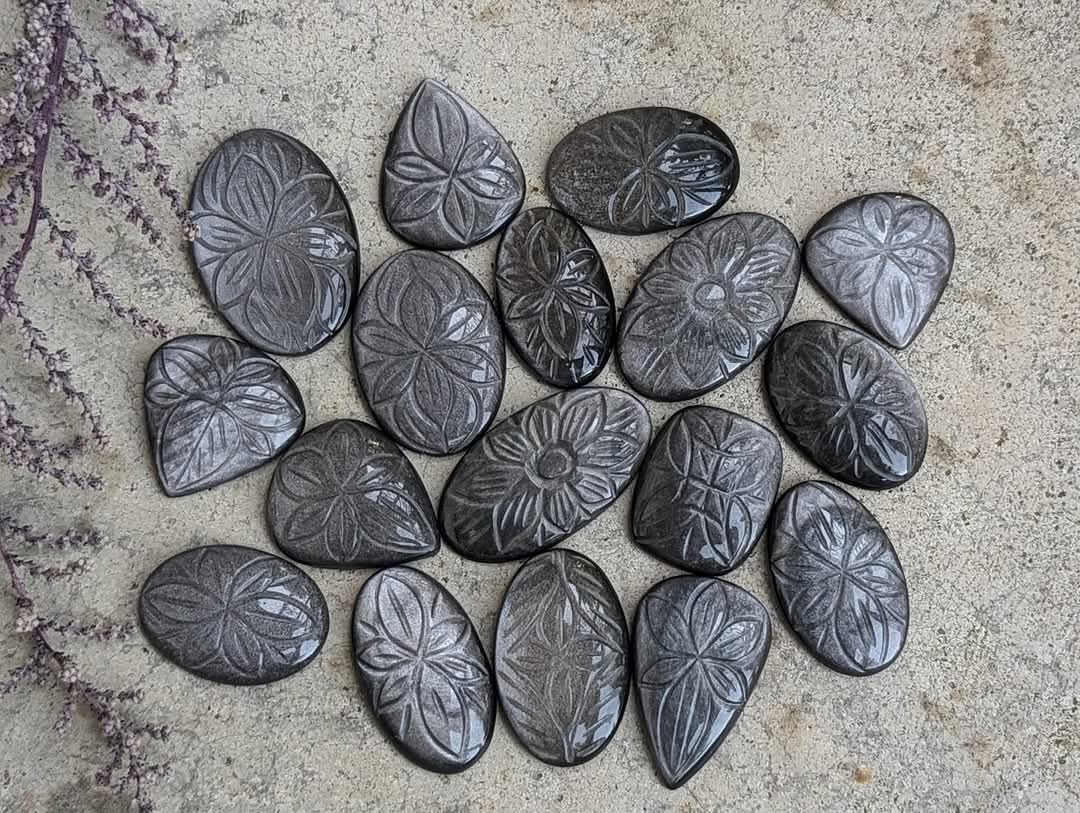 Silver Sheen Obsidian Carved Cabochons