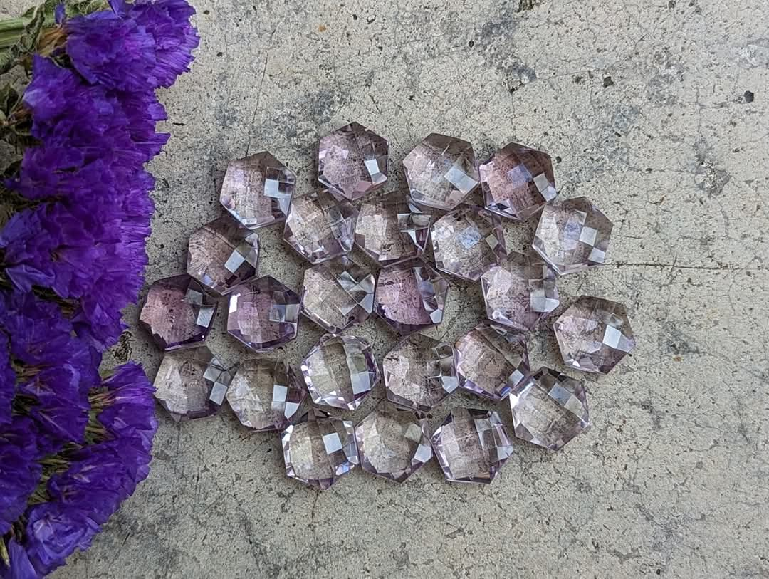 Pink Amethyst Rose Cut Hexagons - 10mm