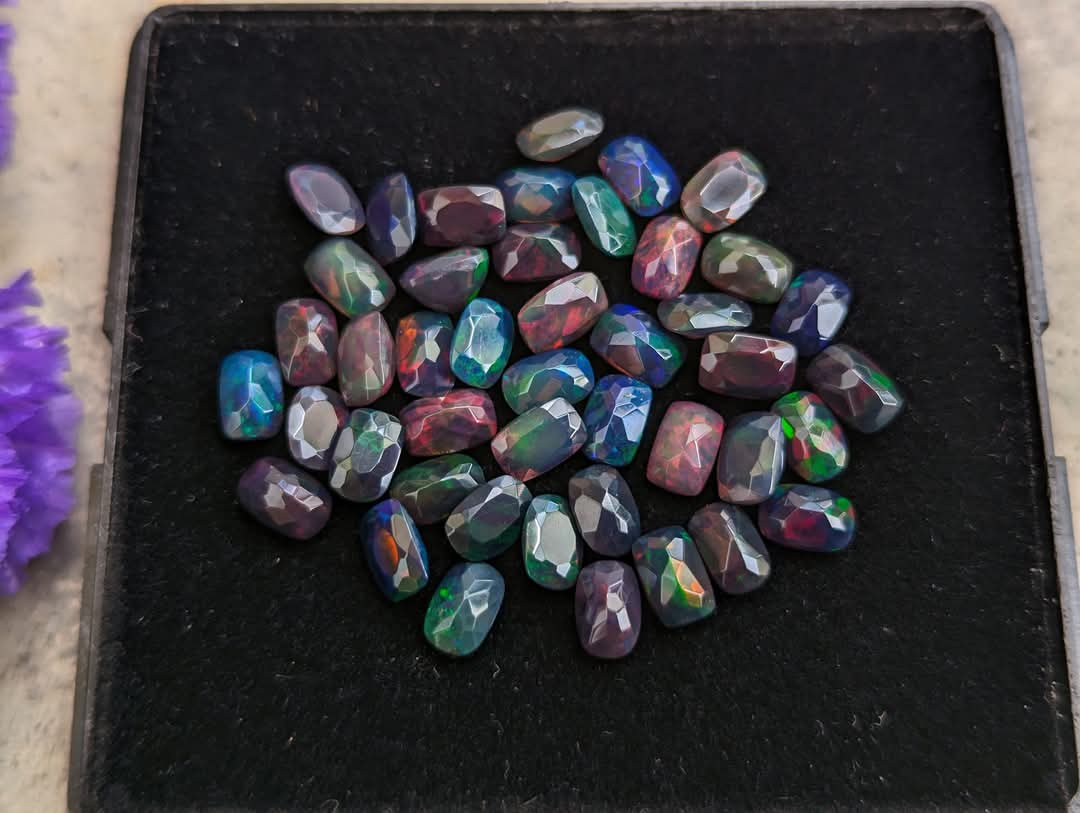 Black Ethiopian Welo Opal Rectangle Baguette Facets - 4x6mm