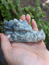 Load image into Gallery viewer, Moss Agate Dragon Skull Carving
