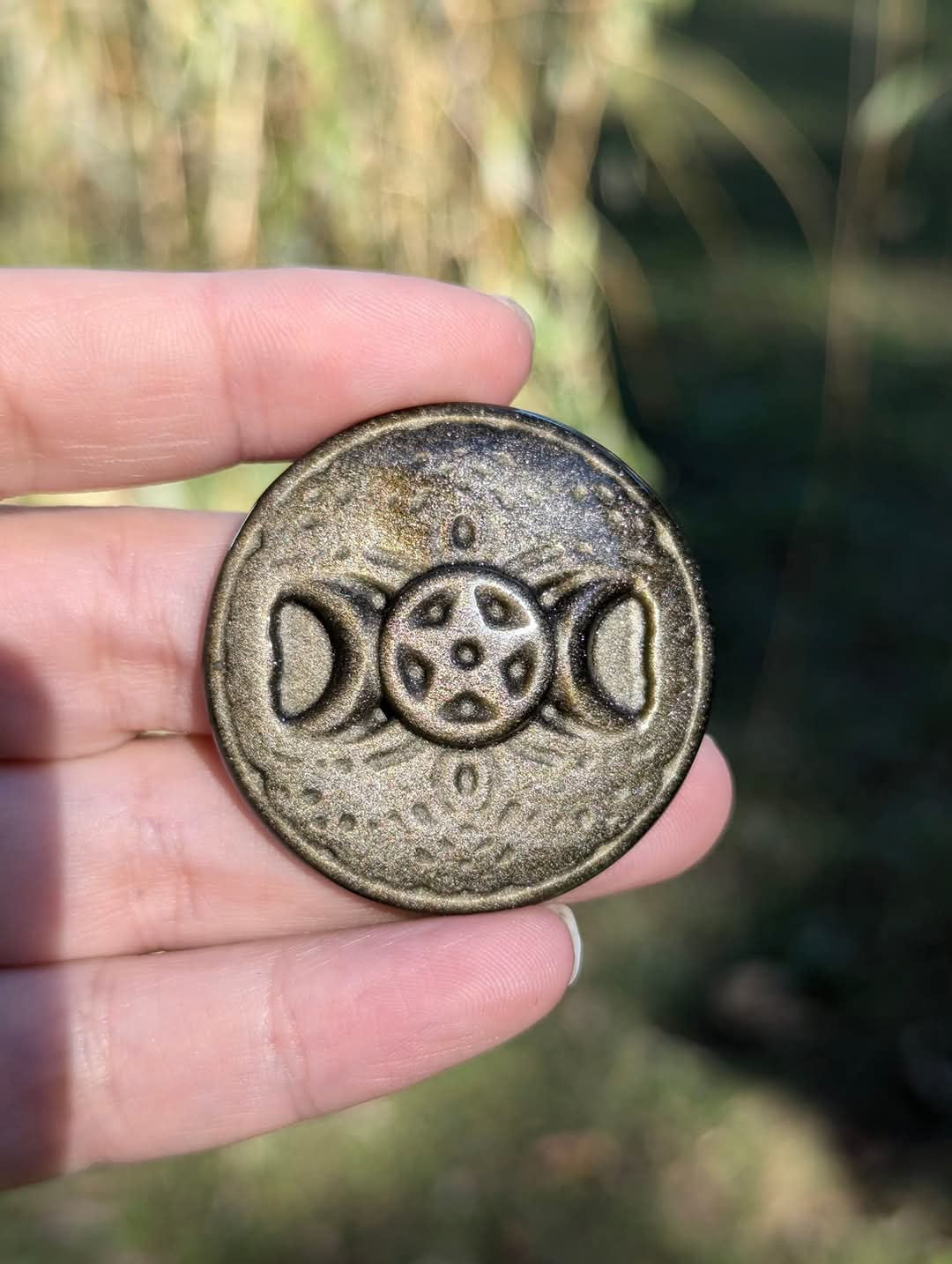 Gold Sheen Obsidian Triple Moon Carving