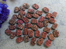 Load image into Gallery viewer, Titanium Druzy Agate Rectangle Cabochons (Red / Gold / Copper) - 5x7mm
