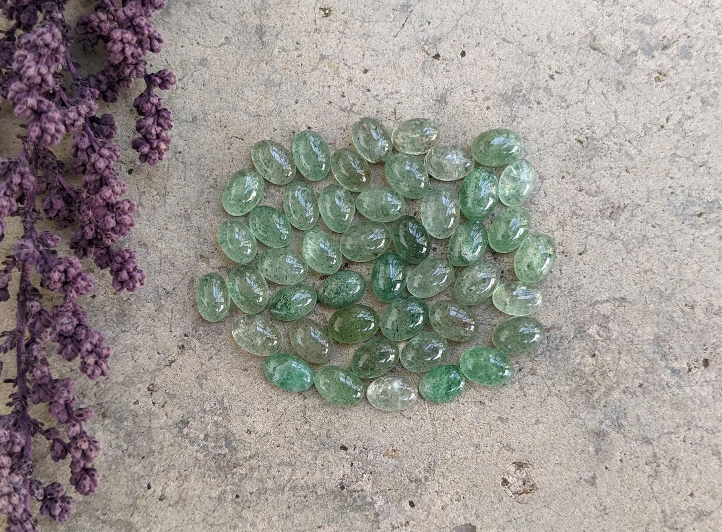 Green Strawberry Quartz Oval Cabochons - 4x6mm