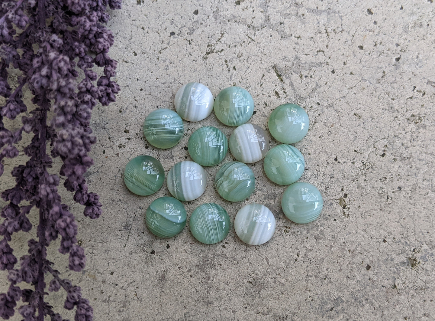 Banded Agate Green Round Cabochons - 8mm