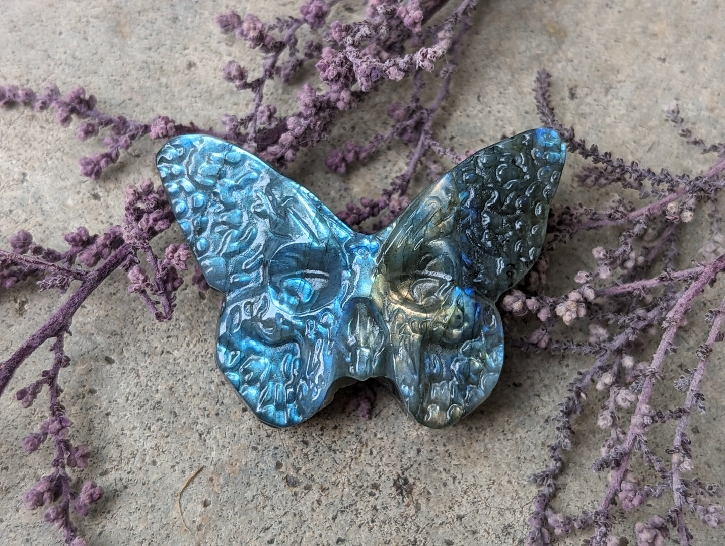 Labradorite Death Head Moth Carving