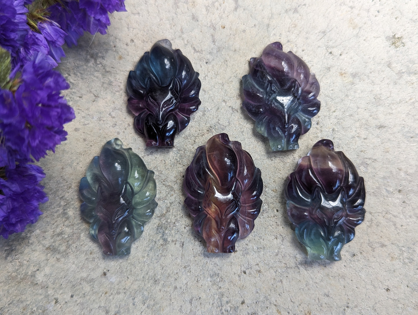 Fluorite Kitsune Fox Pendants - Small