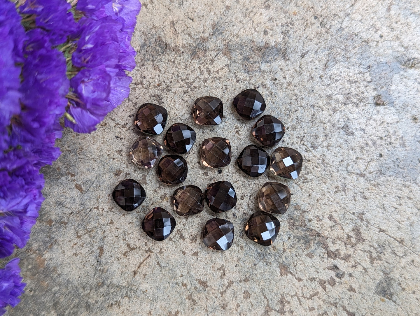 Smoky Quartz Cushion Rose Cuts - 7mm