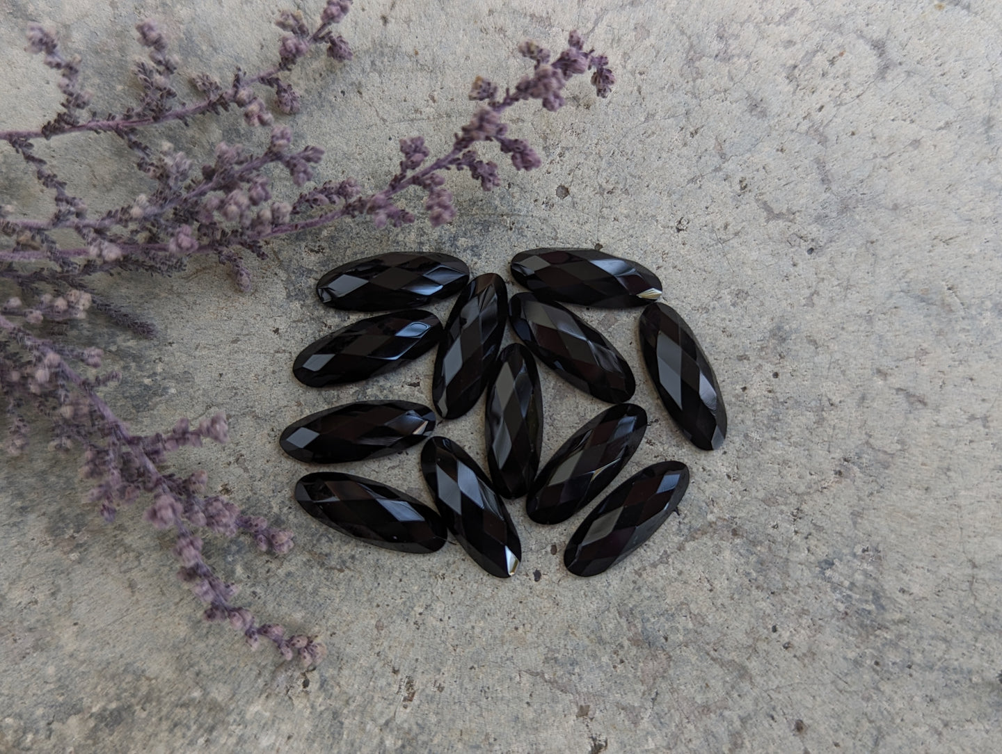 Black Onyx Rose Cut Oval Cabochons - 5.5x15mm