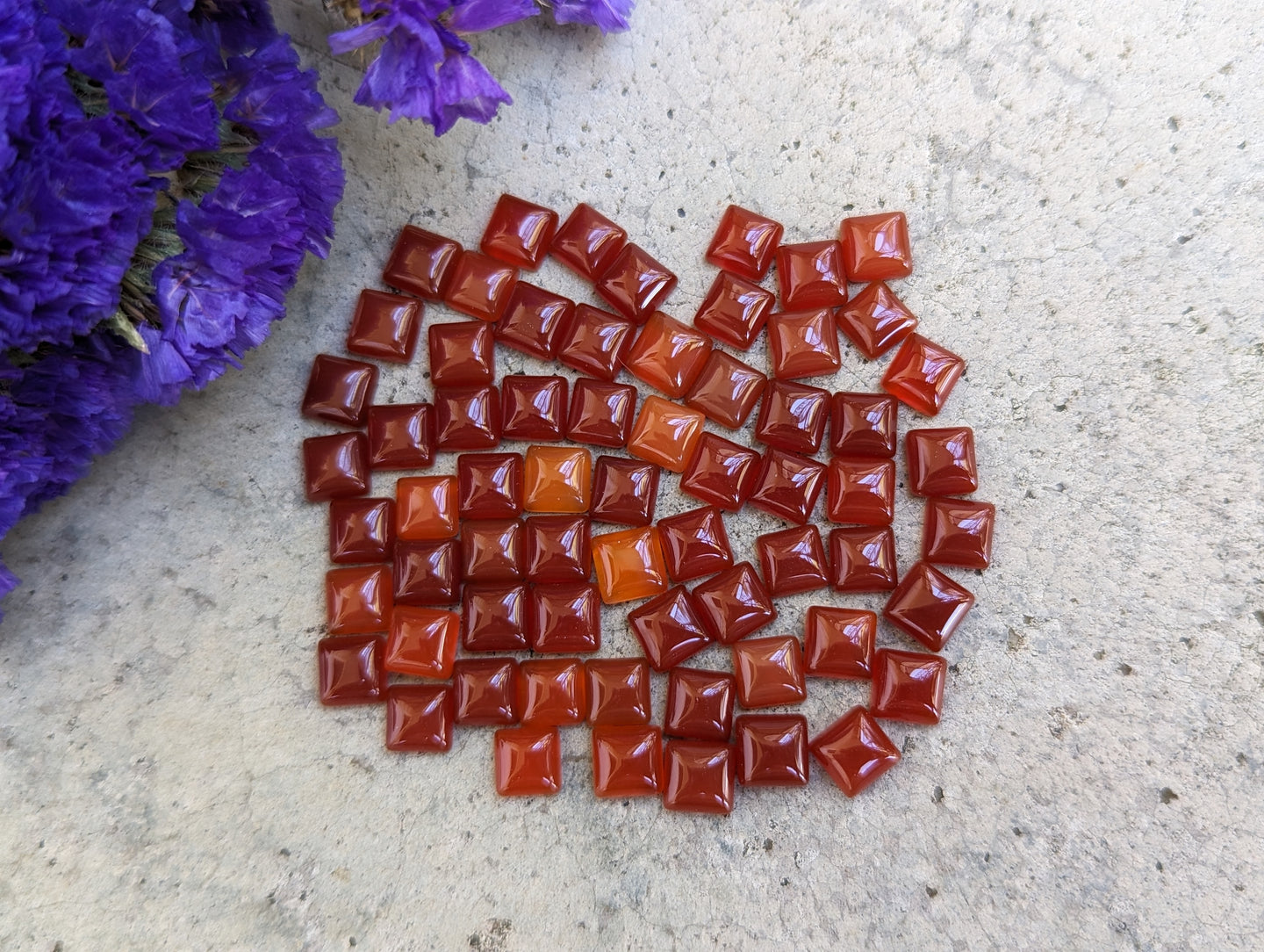 Carnelian Square Cabochons - 5.5mm to 6.5mm