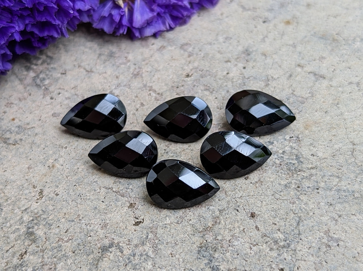 Black Spinel Rose Cut Teardrop Facets - 8x12mm