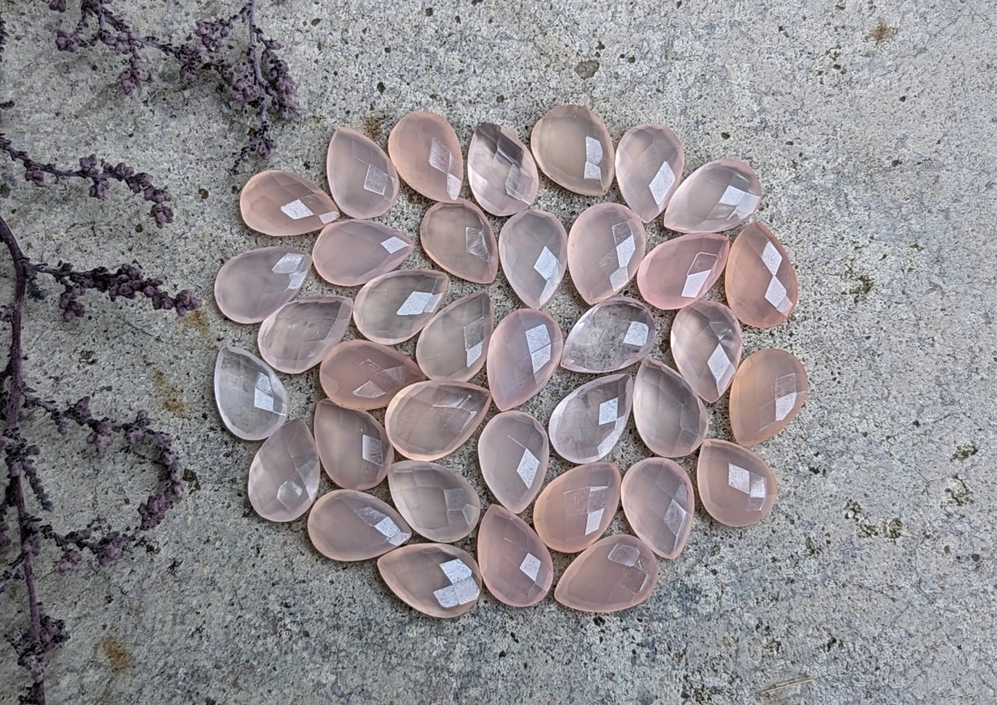 Chalcedony (Pink) Rose Cut Teardrops - 8x12mm