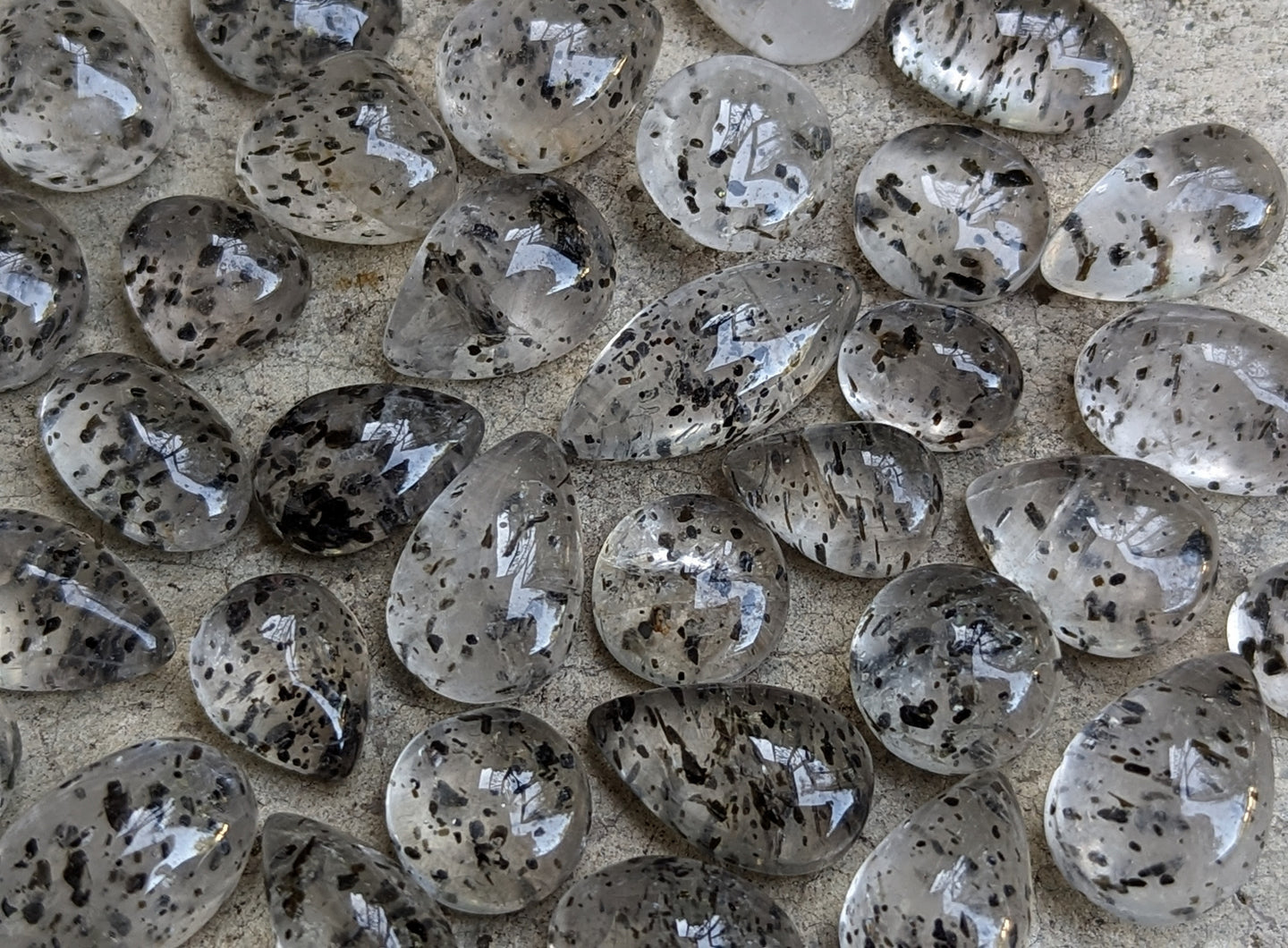 Black Dot Quartz Cabochons