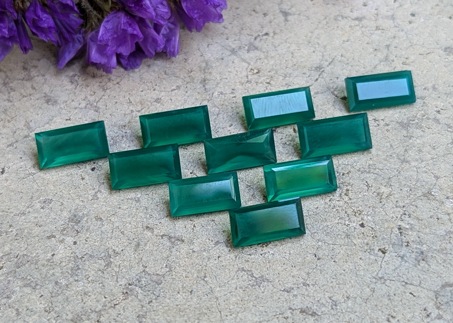 Green Onyx Baguette Rectangle Facets - 5x10mm