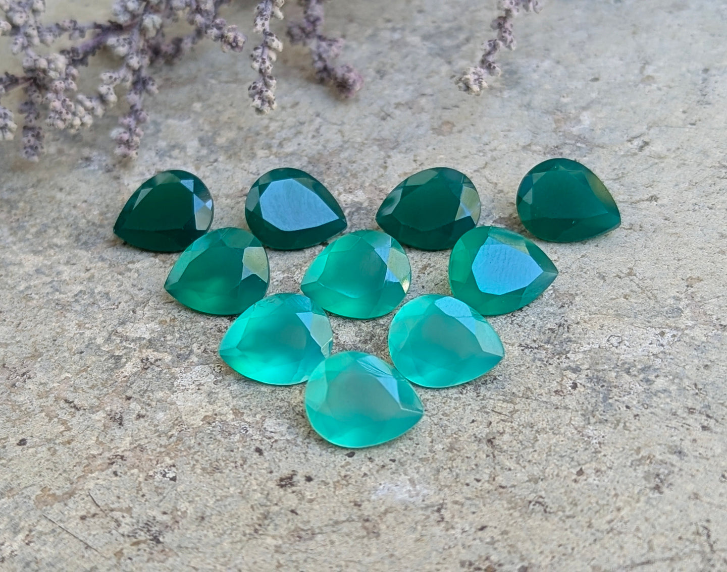 Green Onyx Teardrop Facets - 8x10mm