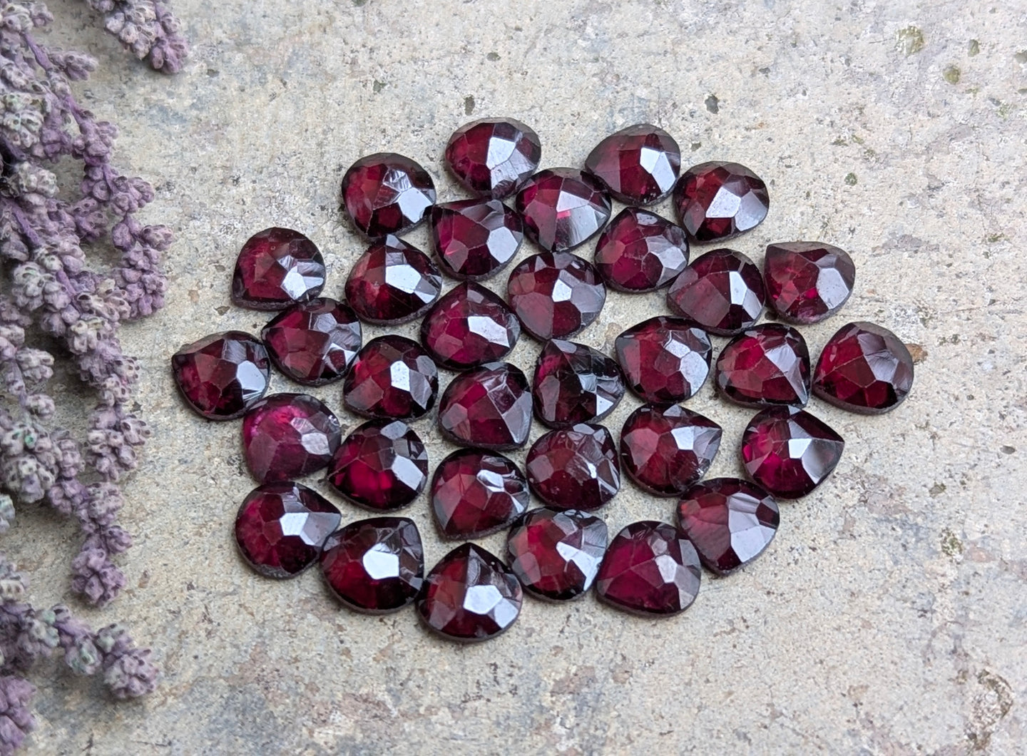 Rhodolite Garnet Wide Teardrop Rose Cuts - 7mm