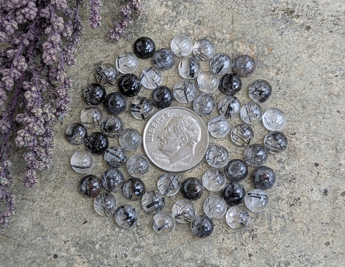 Tourmalinated Quartz Round Cabochons - 6mm