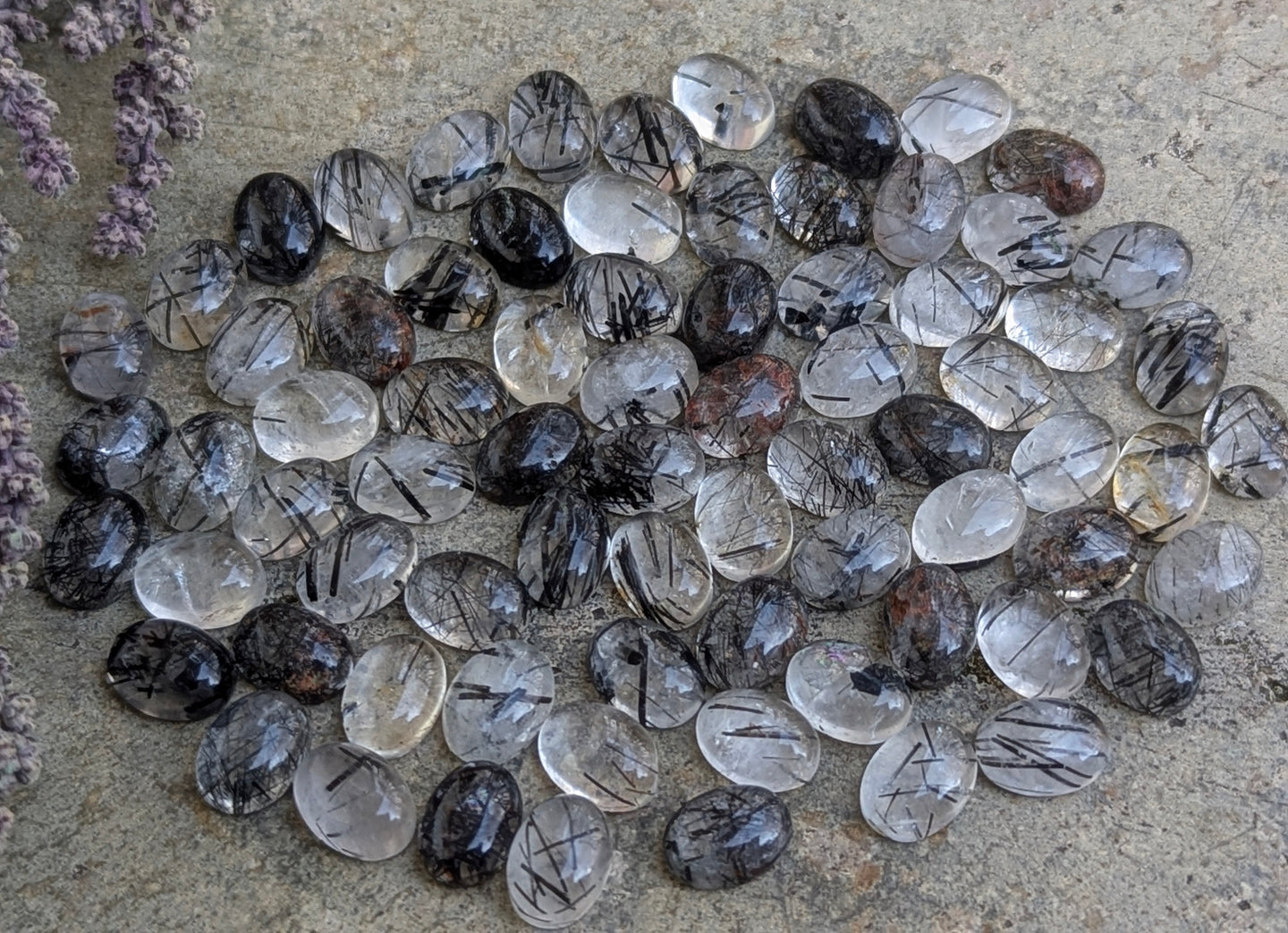 Tourmalinated Quartz Oval Cabochons - 7x9mm