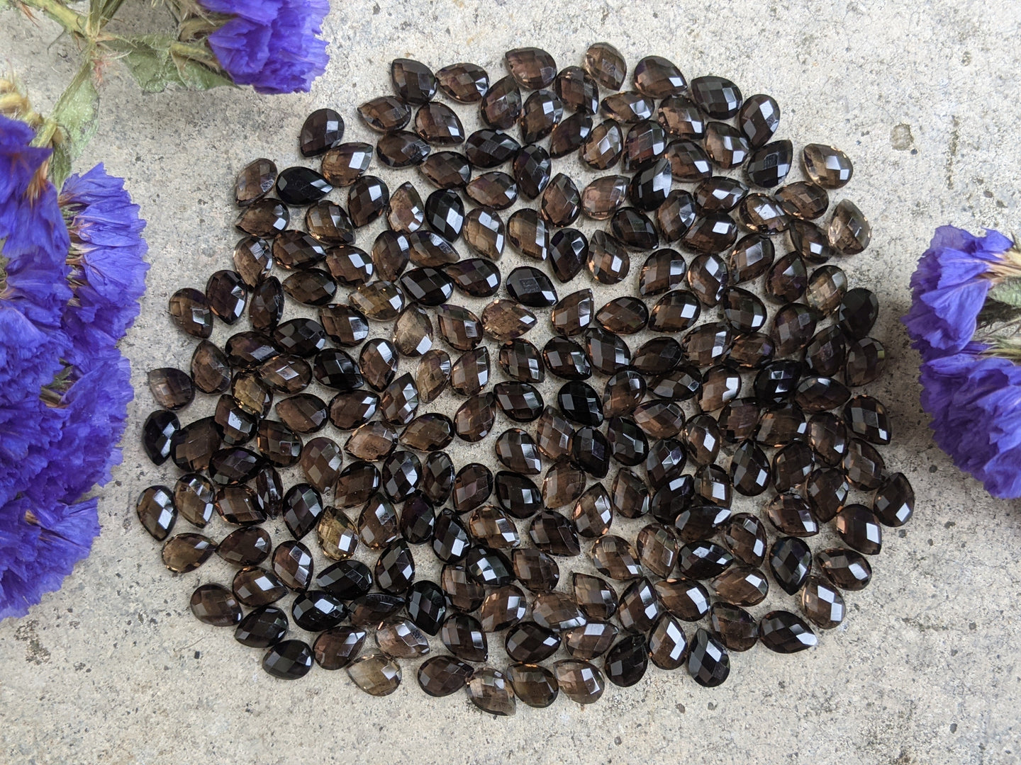 Smoky Quartz Rose Cut Teardrops - 6x9mm