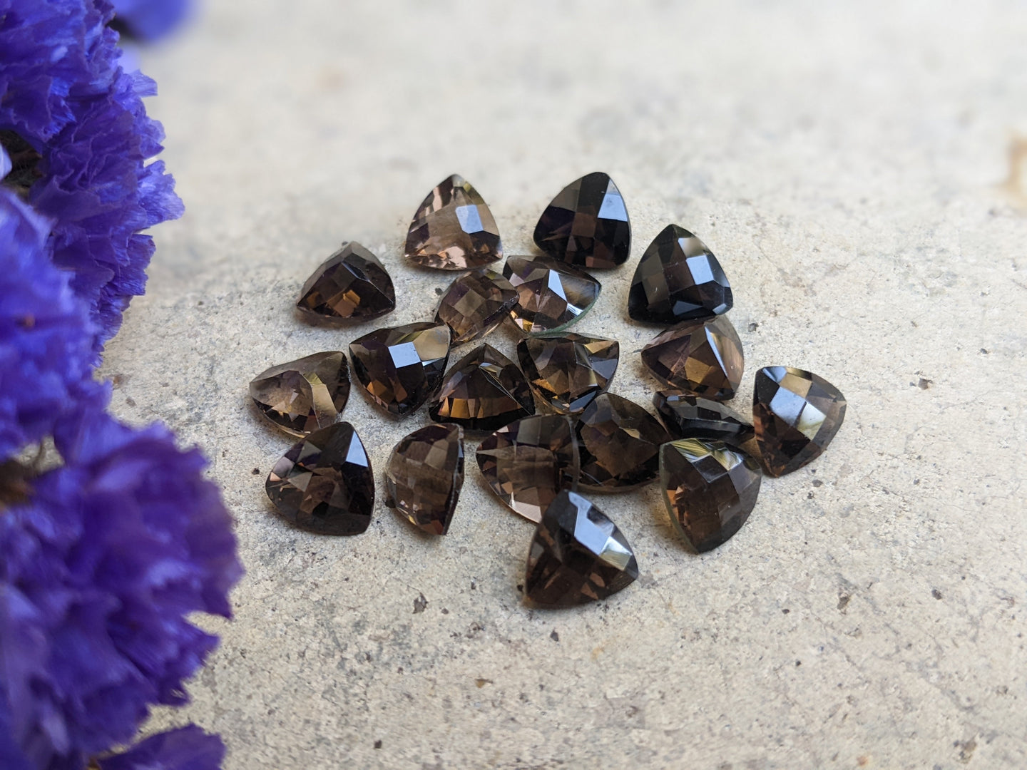 Smoky Quartz Rose Cut Trillion Facets - 7mm