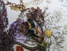 Load image into Gallery viewer, Real Buttercup Flowers and Spectrolite Copper Pendant
