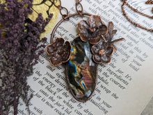 Load image into Gallery viewer, Handmade Buttercup and Spectrolite Copper Pendant - Made from Real Flowers
