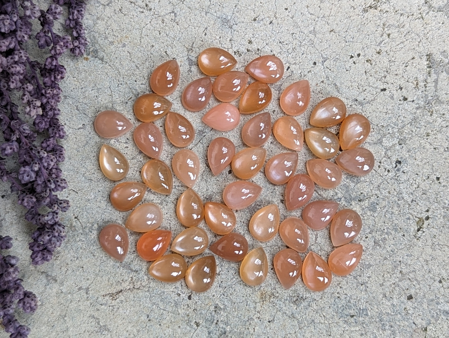 Peach Moonstone Teardrop Cabochons - 5x7mm