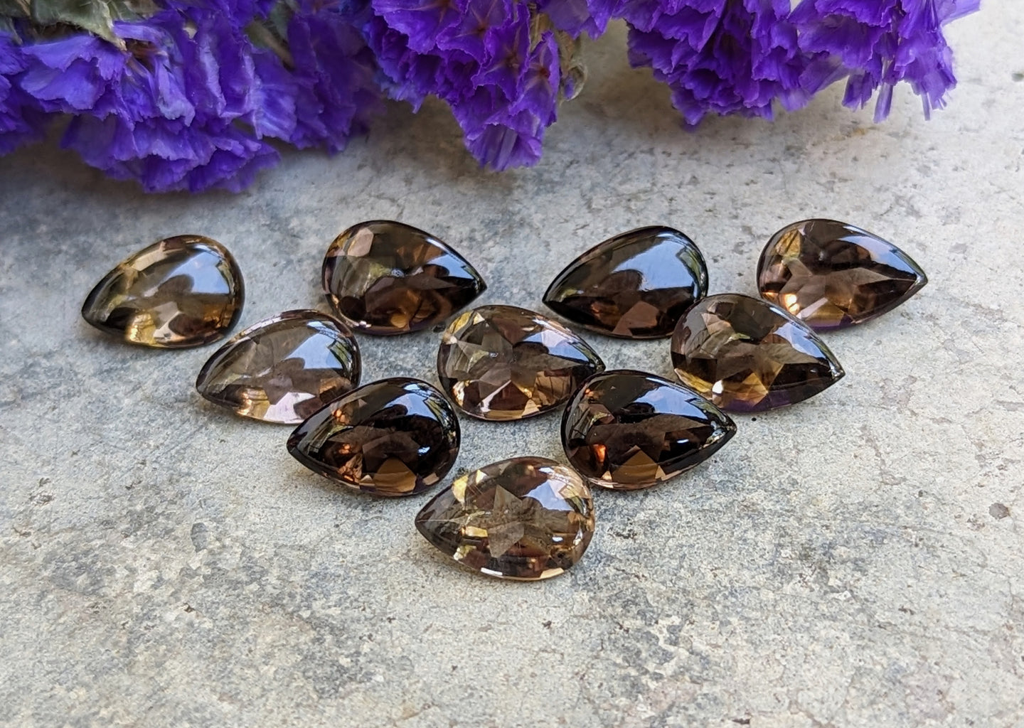 Smoky Quartz Domed Teardrop Facets - 8x12mm