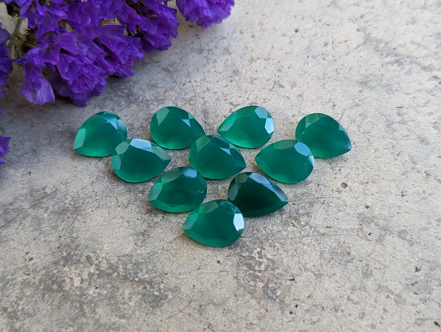 Green Onyx Teardrop Facets - 9x12mm