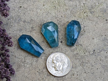 Load image into Gallery viewer, Apatite and Quartz Rose Cut Doublet Coffin Cabochons
