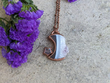 Load image into Gallery viewer, Handmade Amethyst and Agate Druzy Moon and Star Pendant
