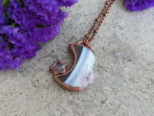 Load image into Gallery viewer, Amethyst and Agate Druzy Moon and Star Pendant
