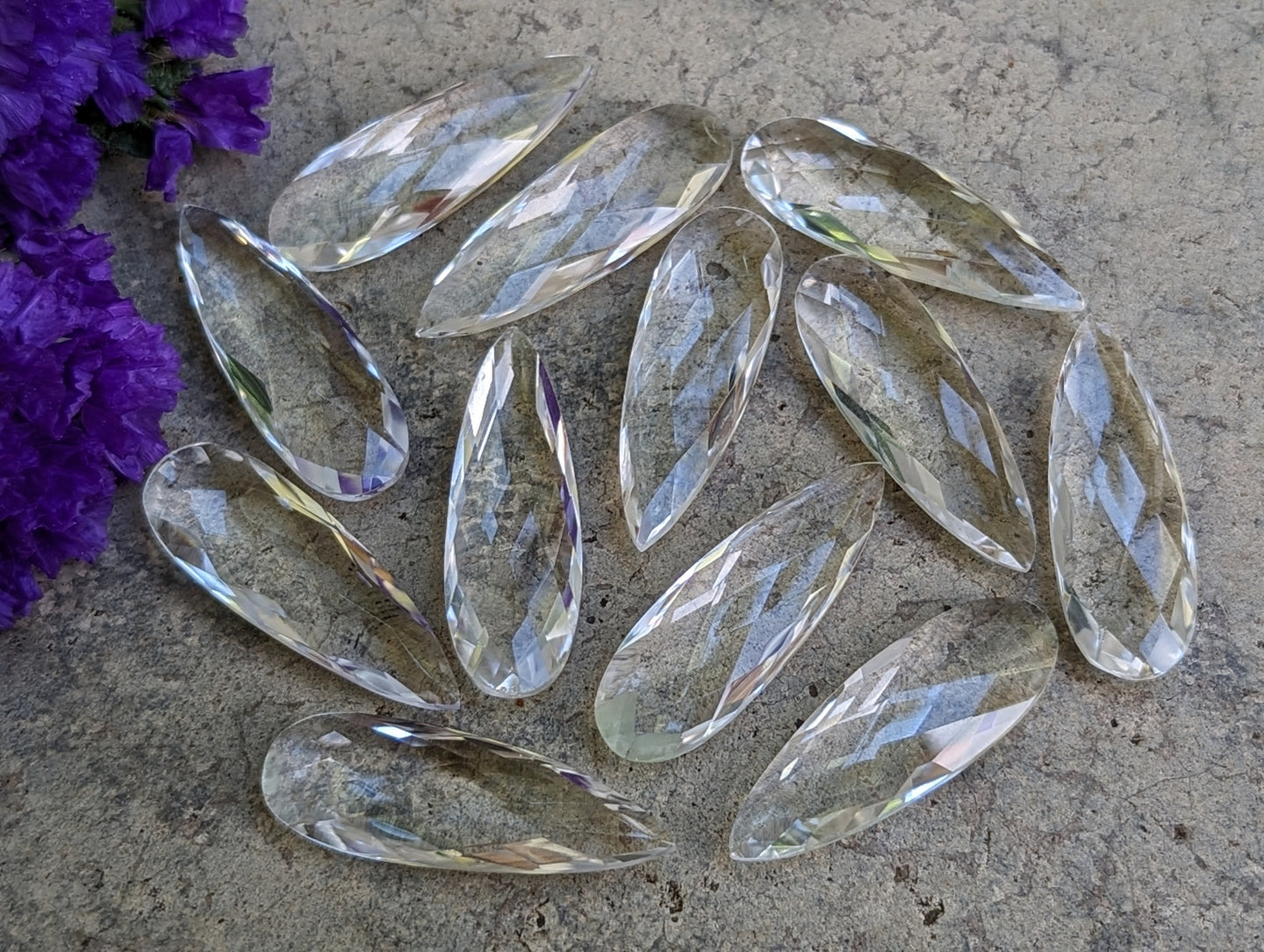 Clear Quartz Rose Cut Teardrops - 10x30mm