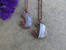 Load image into Gallery viewer, Handmade Amethyst and Agate Druzy Moon and Star Pendant
