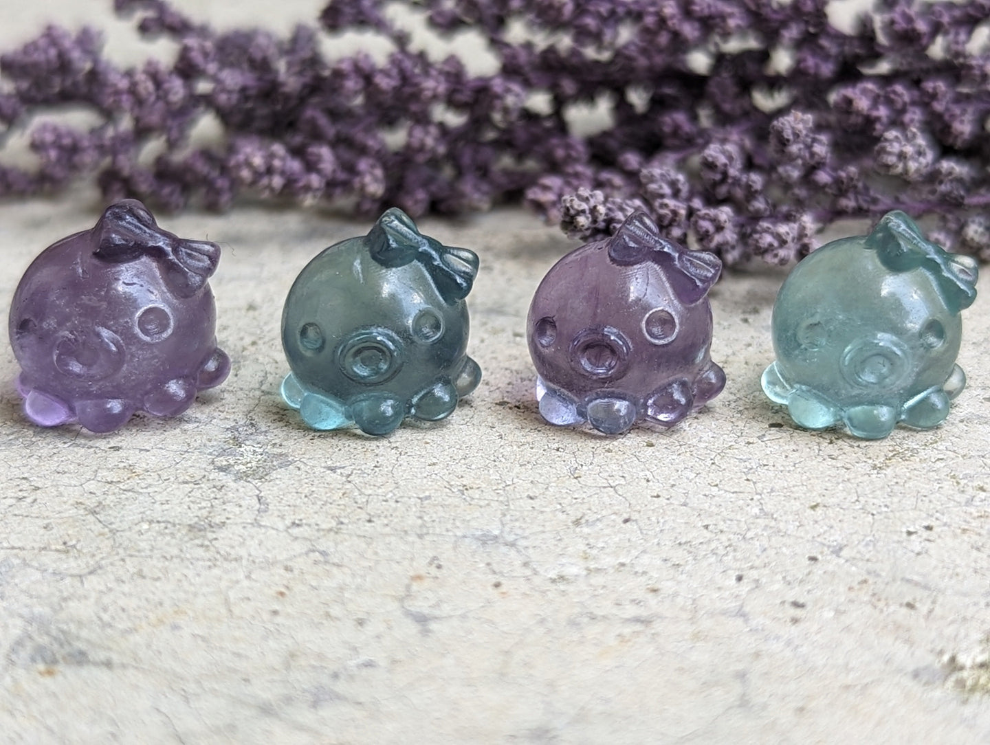 Fluorite Mini Carving - Octopus with Bow