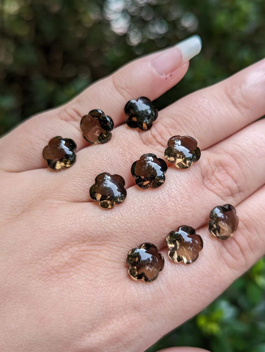 Smoky Quartz Domed Flower Facets - 10mm