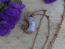 Load image into Gallery viewer, Handmade Amethyst and Agate Druzy Moon and Star Pendant
