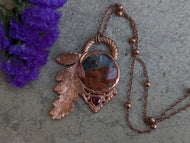 Handmade Peanut Obsidian and Garnet Real Leaf Pendant