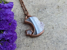 Load image into Gallery viewer, Handmade Amethyst and Agate Druzy Moon and Star Pendant
