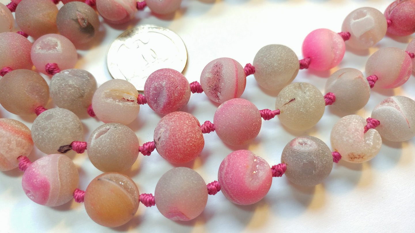 Druzy Agate 12mm Round Beads - Matte Pink
