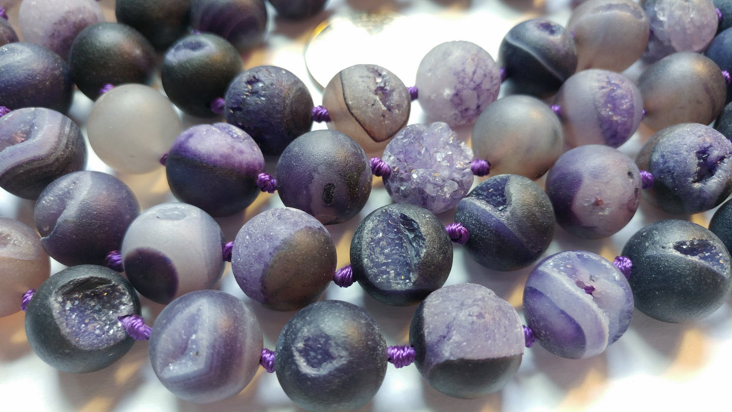 Druzy Agate 18mm Round Beads - Matte Dark Purple