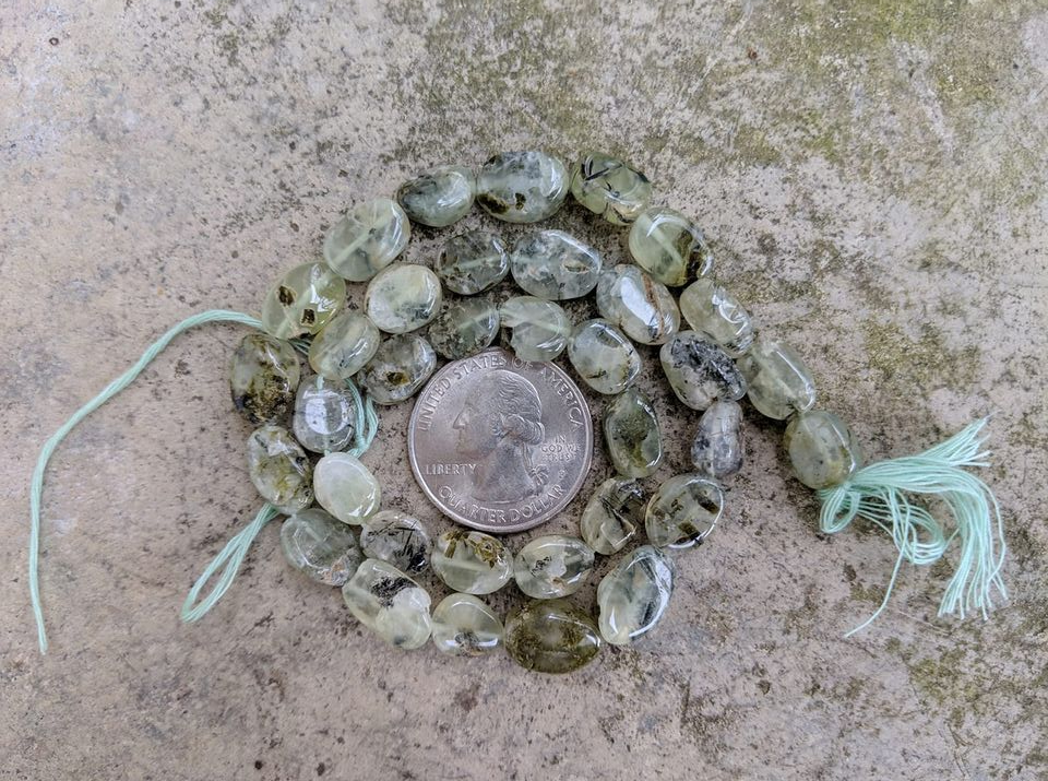 Prehnite with Epidote Oval Beads