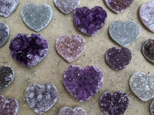 Load image into Gallery viewer, Amethyst and Quartz Druzy Heart Cabochons
