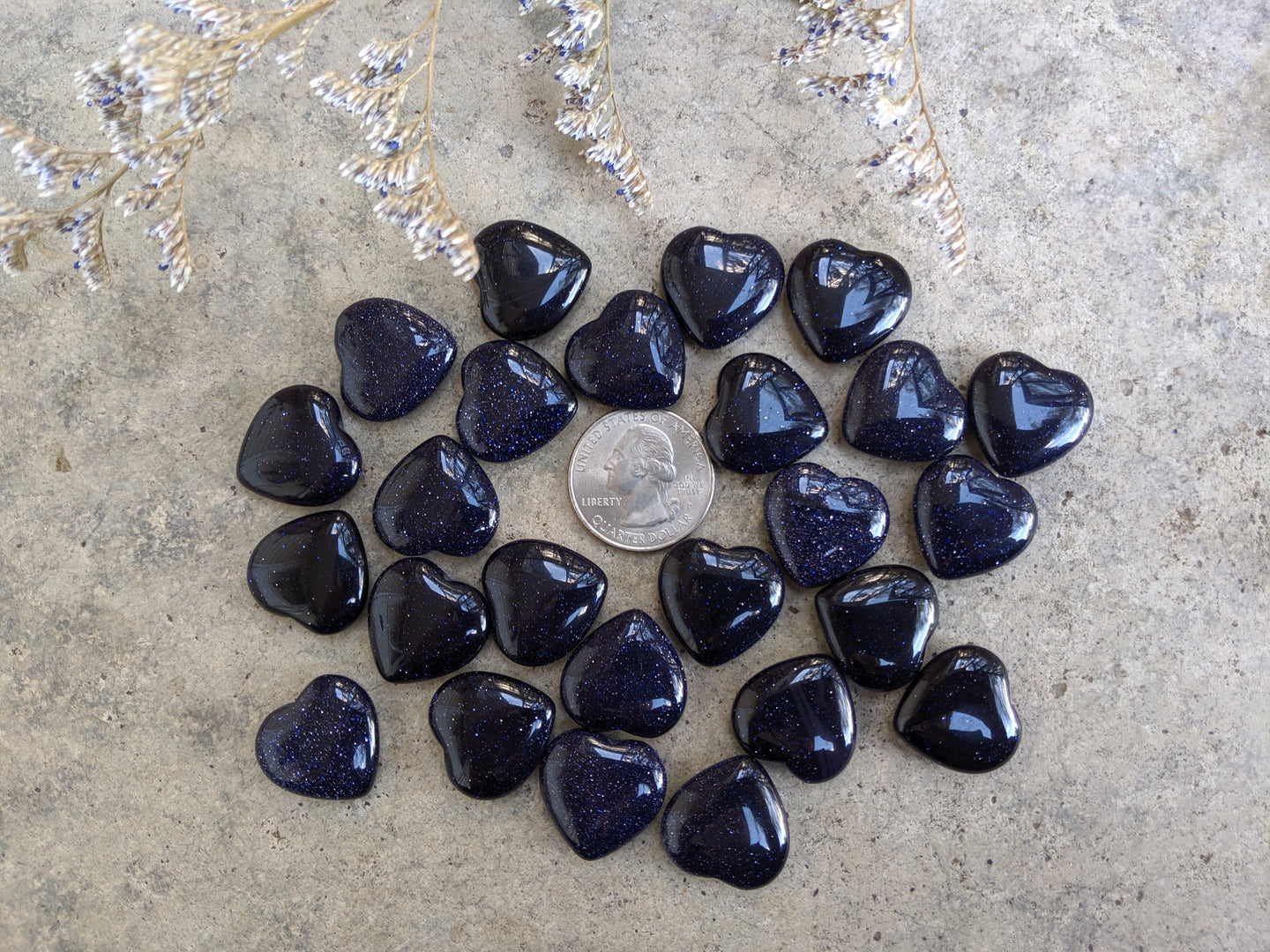 Blue Goldstone Mini Puffy Hearts