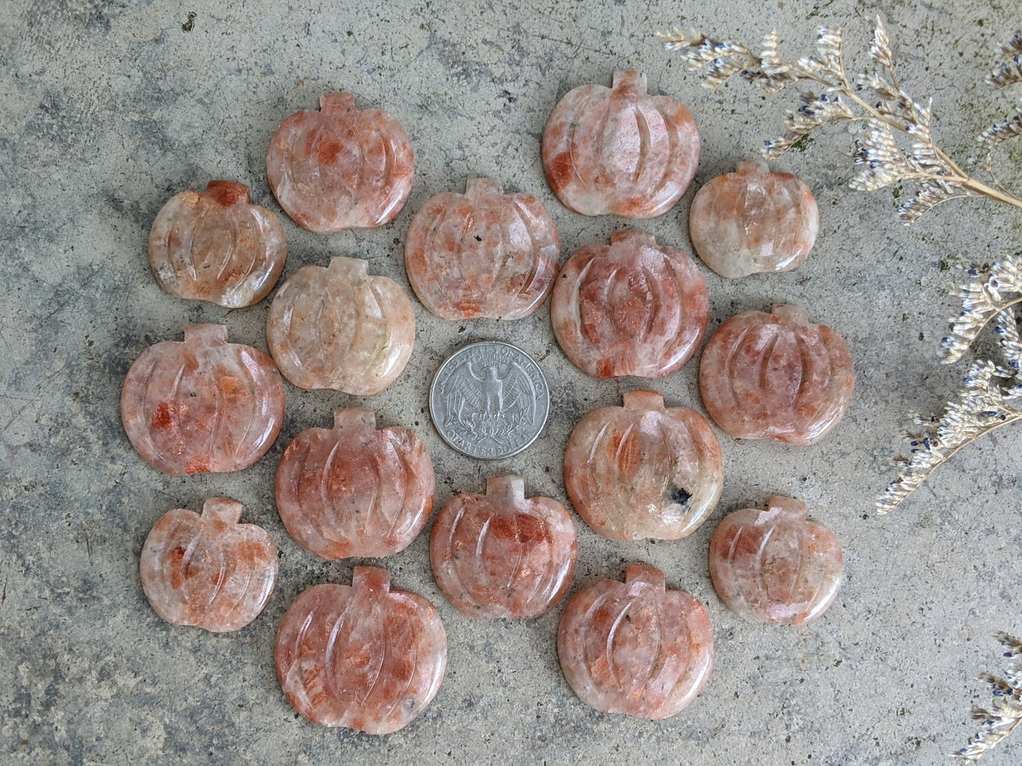 Sunstone Carved Pumpkin Cabochons