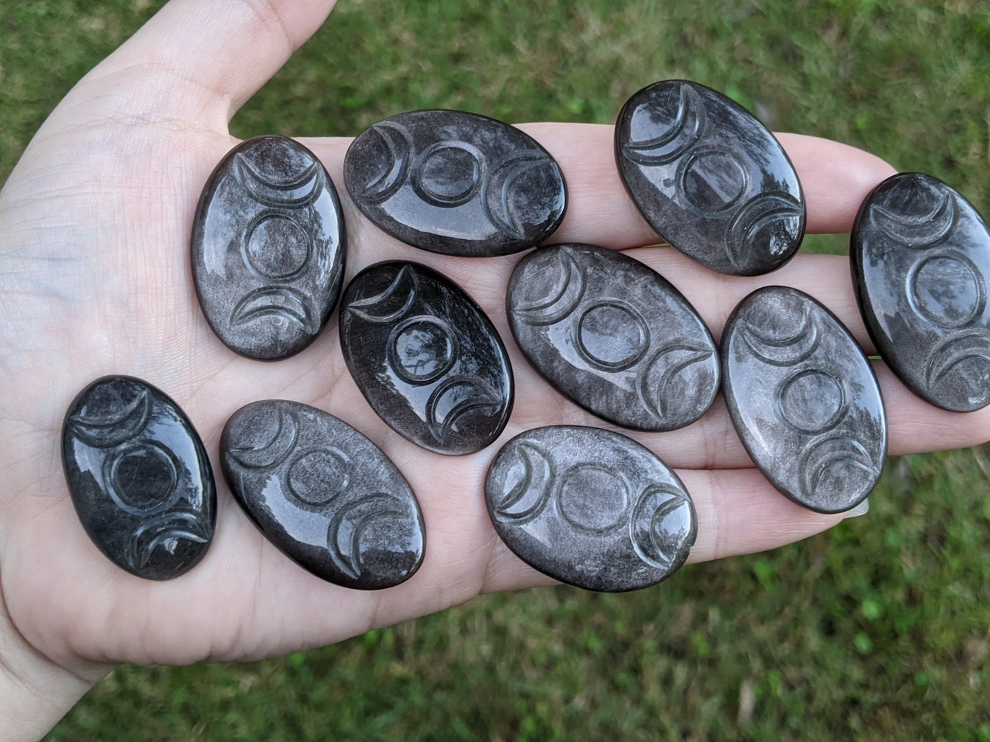 Silver Sheen Obsidian Triple Moon Goddess